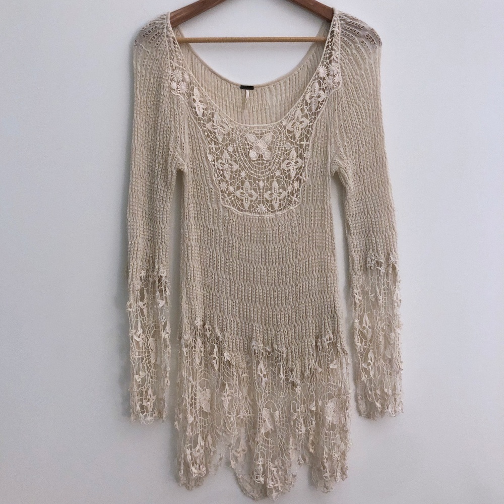 Free People Cream Crotchet & Lace Pullover Tunic